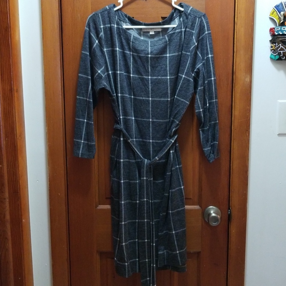 Loft boatneck windowpane dress